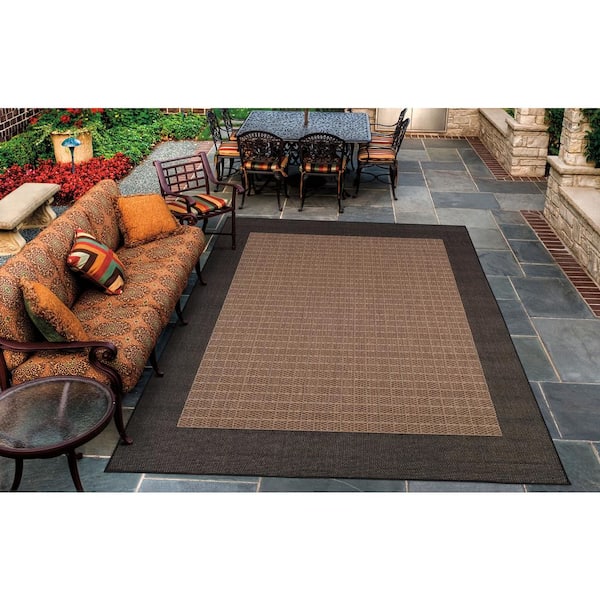Recife Checkered Field Cocoa-Black 2 ft. x 12 ft. Indoor/Outdoor Runner Rug