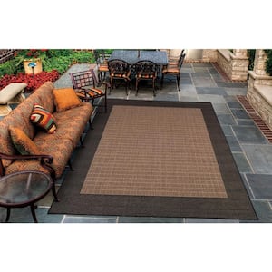 Recife Checkered Field Cocoa-Black 8 ft. x 8 ft. Round Indoor/Outdoor Area Rug