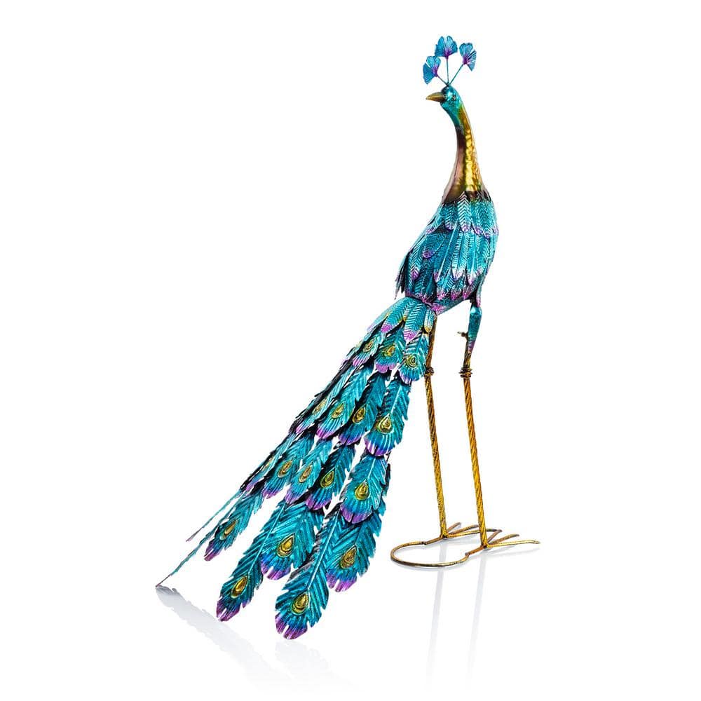 33 in. Tall Indoor/Outdoor Metallic Peacock Standing Yard Statue Decoration