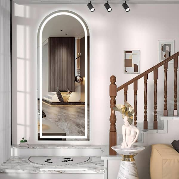 Vosuja 24 in. W x 69 in. H Black Frame Arch LED Full-Length Mirror
