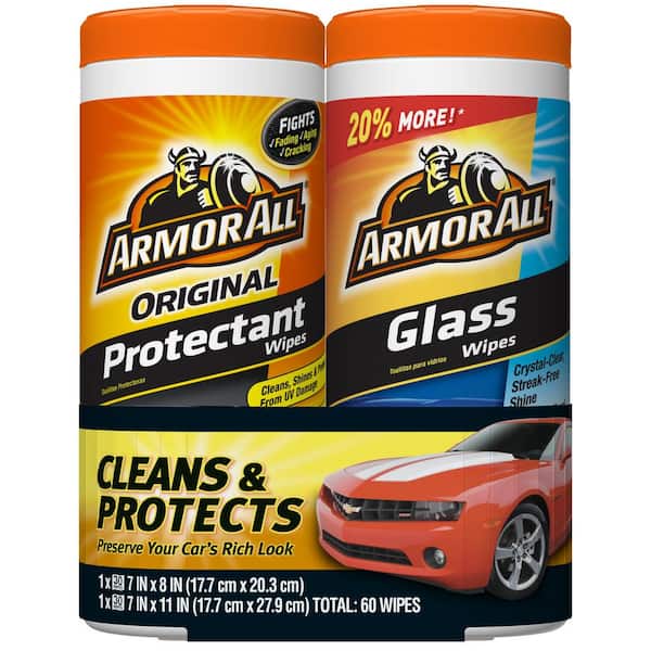 Armor All Original Car Protectant Wipes and Glass Wipes Twin-Pack (60 Count Total)