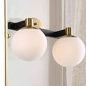 Modernist Globe 15.25 in. 2-Light Brass Gold/Black Metal Modern Contemporary LED Vanity Light with Frosted Glass