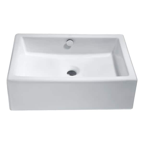 ANZZI Deux Series Rectangular White Ceramic Vessel Sink