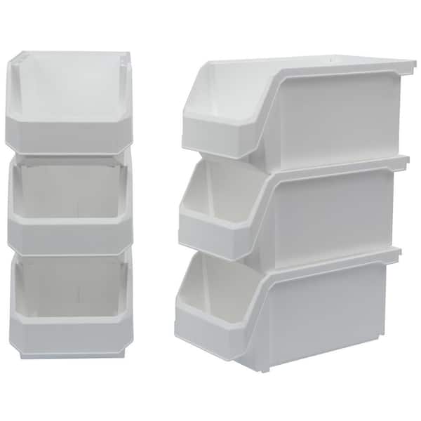 Large 14.75 in. D x 8.25 in. W x 7 in. H White Plastic Stackable Storage Bin Containers for Organizing (6-Pack)