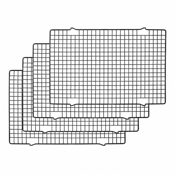 Heavy-Duty Steel Wire Black Cooling and Baking Racks, 4-Pack Nonstick Cooking and Drying Grids for Roasting and Grilling