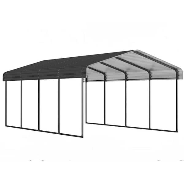 12 ft. x 20 ft. Outdoor Black Metal Heavy Duty Garage Carport with Enhanced Base and Galvanized Roof for Car and Boat