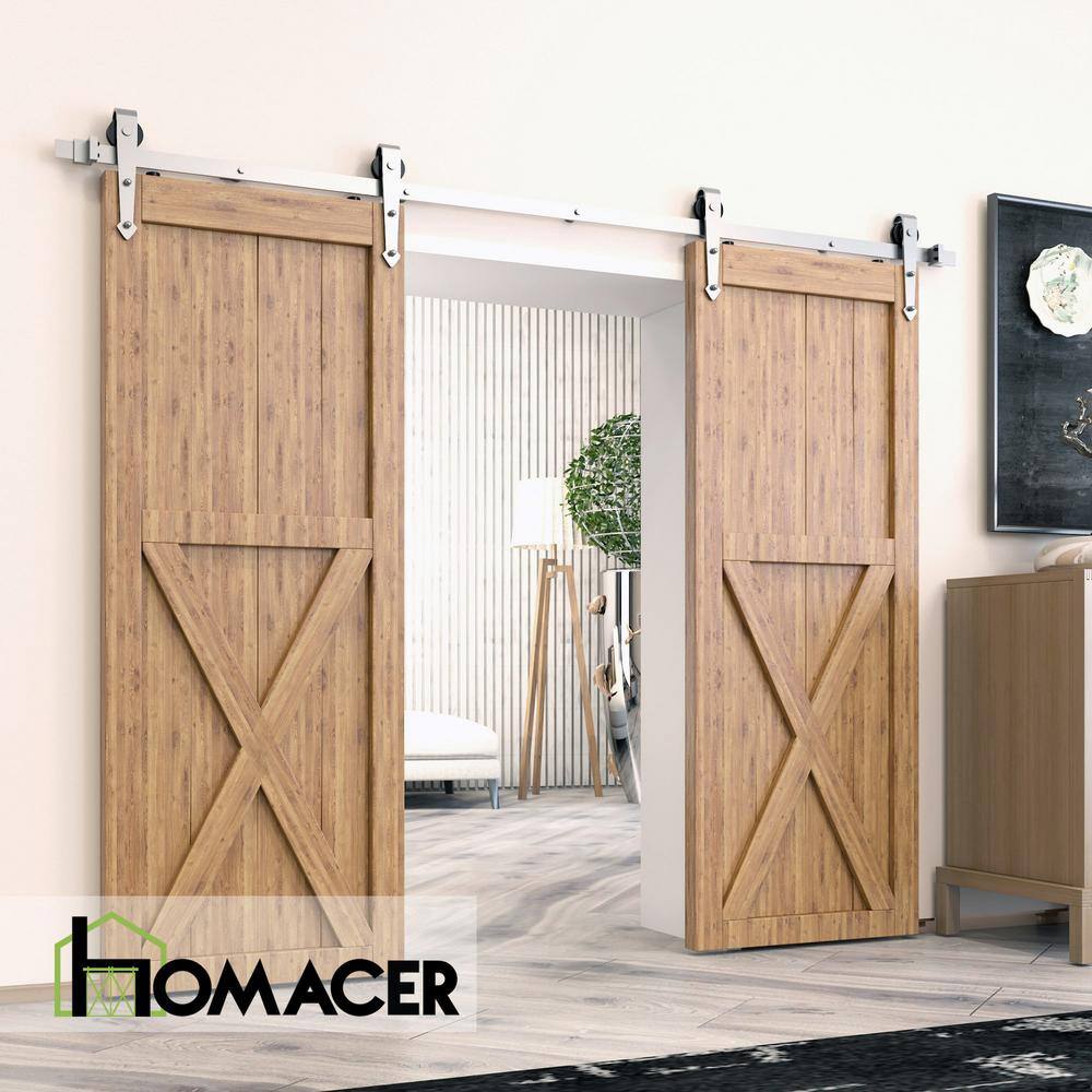 Brushed Nickel Double Barn Door Hardware Kit with Arrow Design