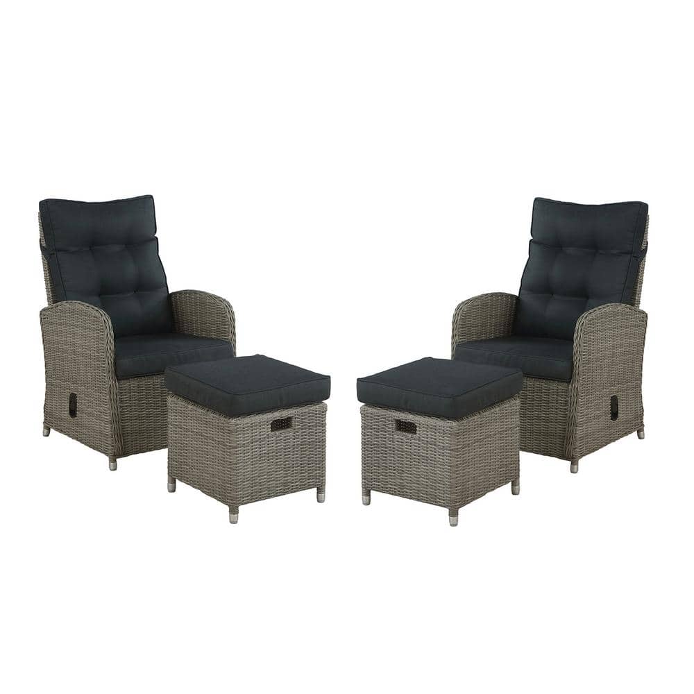 Monaco 4-Piece All-Weather Wicker Outdoor Recliner and Ottoman Set with Dar