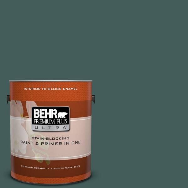 BEHR Premium Plus Ultra 1 gal. #490F-7 Jungle Green Hi-Gloss Enamel Interior Paint and Primer in One
