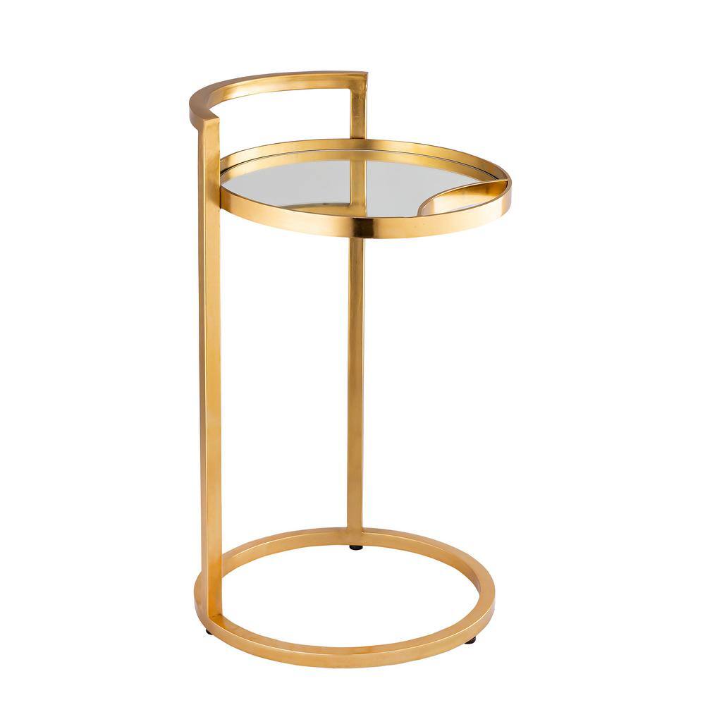 CAROLINA CLASSIC Watson 14 in. Antique Gold 26 in. high Round Mirrored Glass Top Accent Table