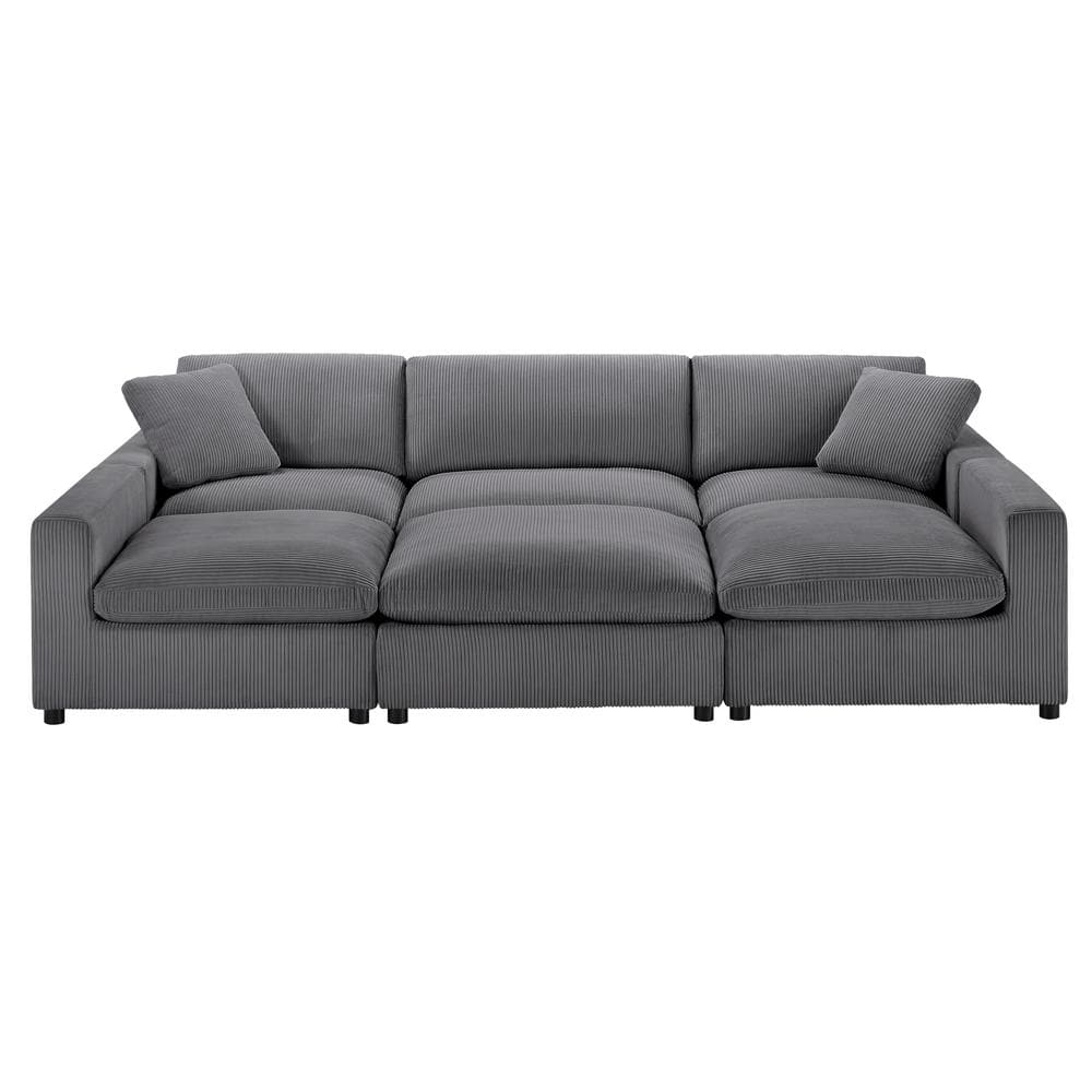 Casella 120 in. Square Arm 6-Piece Corduroy Fabric Modular Nest Sectional S