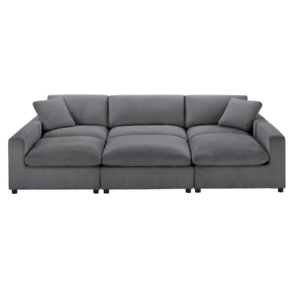 Casella 120 in. Square Arm 6-Piece Corduroy Fabric Modular Nest Sectional Sofa in Charcoal
