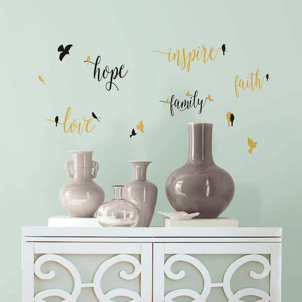 RoomMates 5 in. W x 11.5 in. H Inspirational Words with Birds 11-Piece Peel and Stick Wall Decal