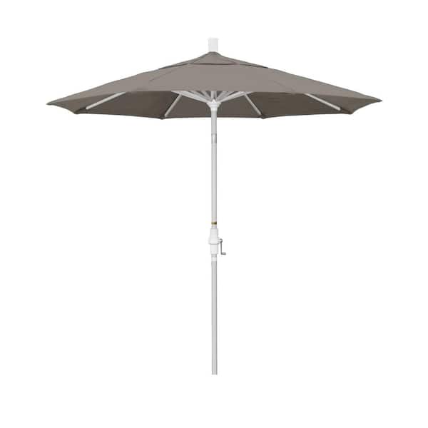 California Umbrella 7.5 ft. Matted White Aluminum Market Patio Umbrella Collar Tilt Crank Lift in Taupe Pacifica