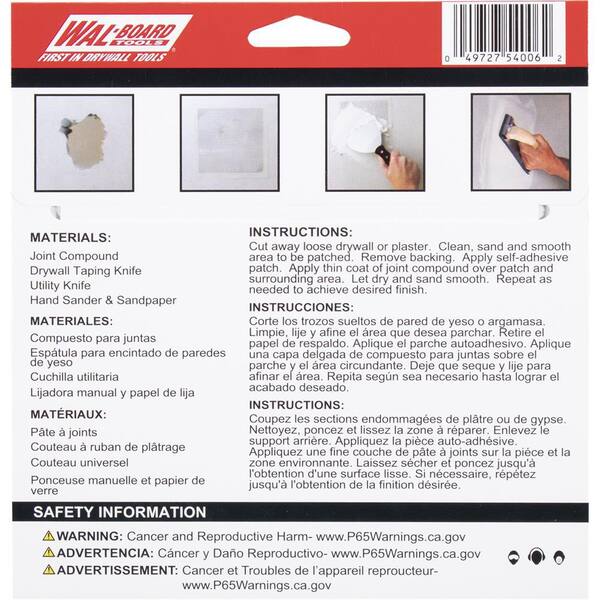 Wal-Board Tools 4 in. x 4 in. Self Adhesive Drywall Repair Patch 054-005-HD  - The Home Depot