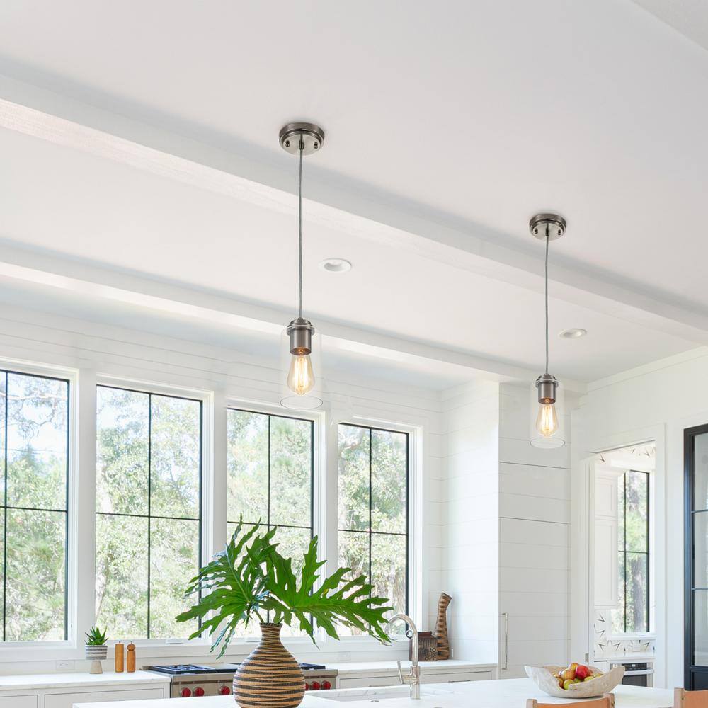 Satin Nickel Mini Pendant Light with Clear Glass Shade