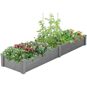 10 in. x 28 in. x 96 in. Gray Over Ground Wooden Raised Garden Bed Large Long Planter Box for Outdoor Tool-Free Assembly