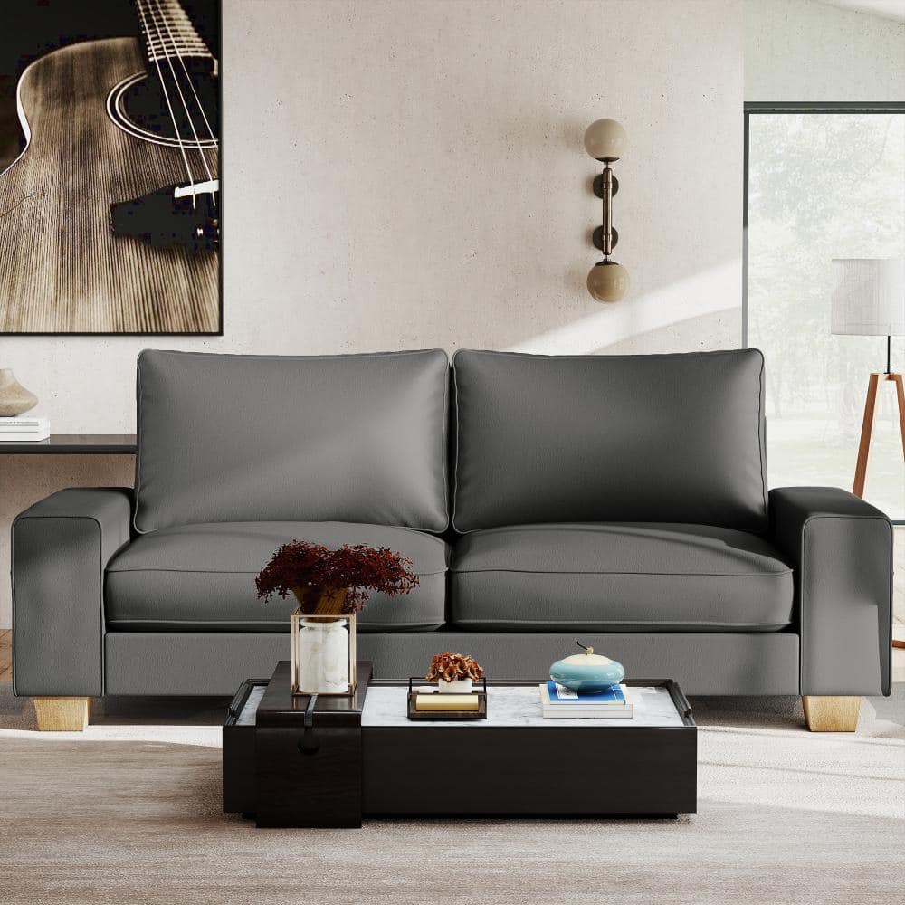 "Classic 71"" Faux Leather Loveseat, Dark Gray Sofa Couch with Side Pockets" price history on PriceWatchPro