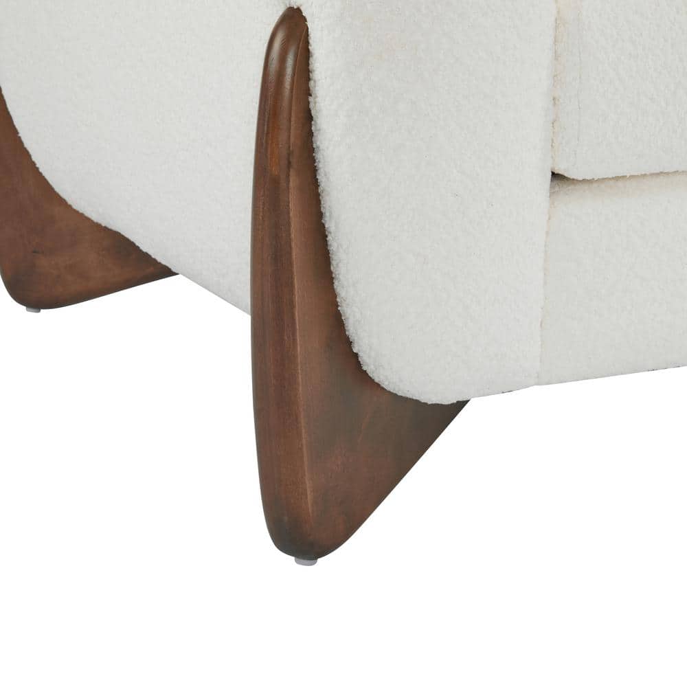 Modern White Boucle Upholstered Club Chair with Walnut Wood Legs