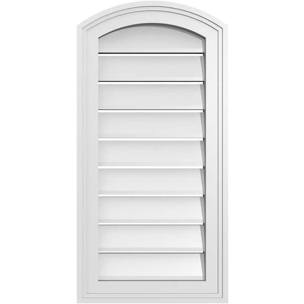 Ekena Millwork 14 in. x 26 in. Arch Top Surface Mount PVC Gable Vent: Decorative with Brickmould Frame