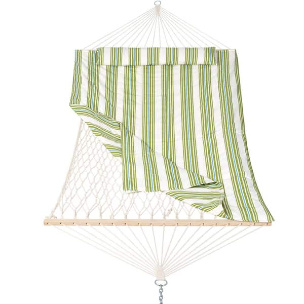 10-15 ft. Portable Hammock With Detachable Pad and Pillow, Green and Beige