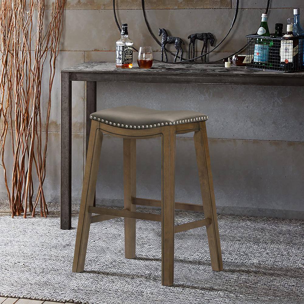 Contemporary Gray Wood Saddle Style Pub Stool, 31" Height