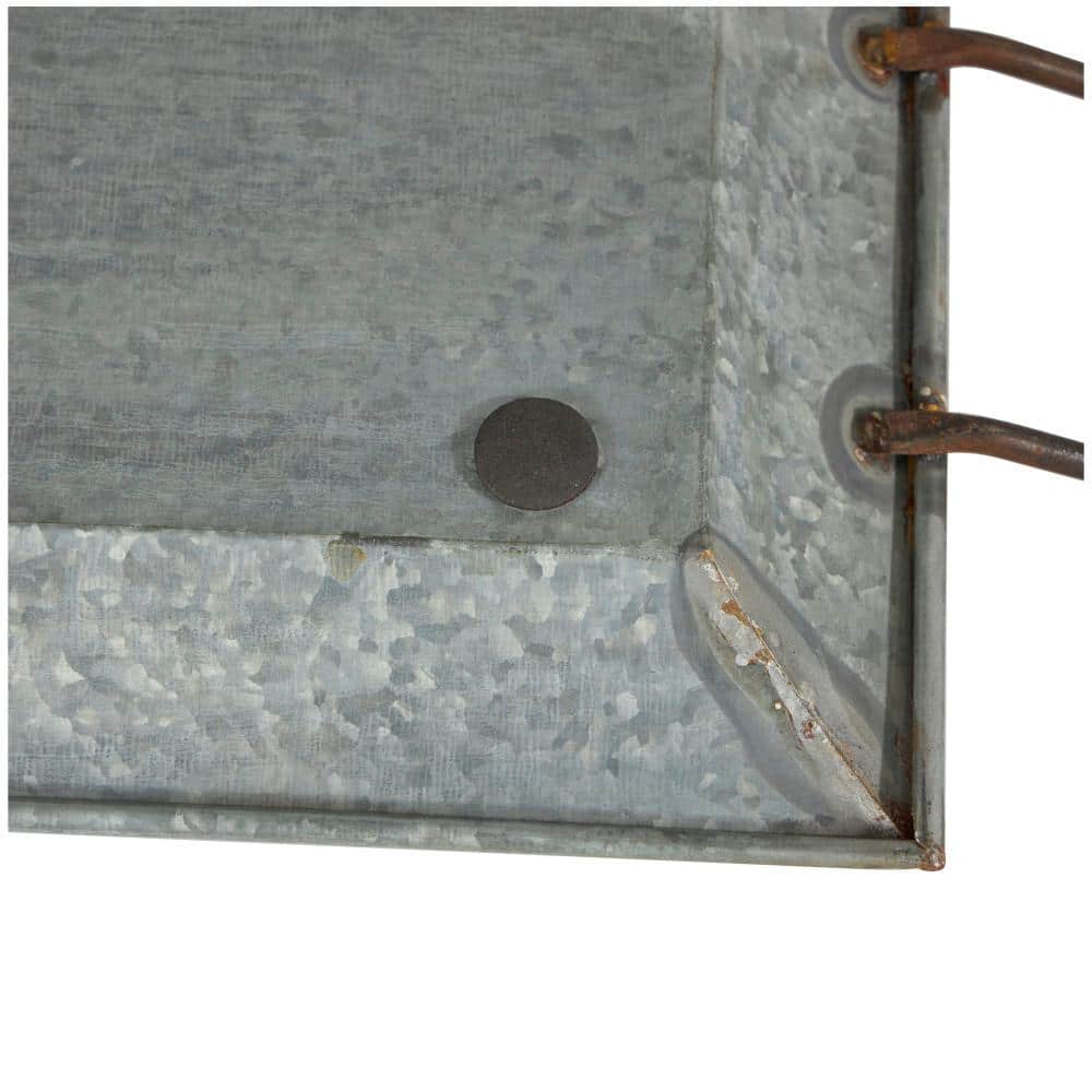 Gray Rectangular Metal Serving Tray Set with Gold Trim