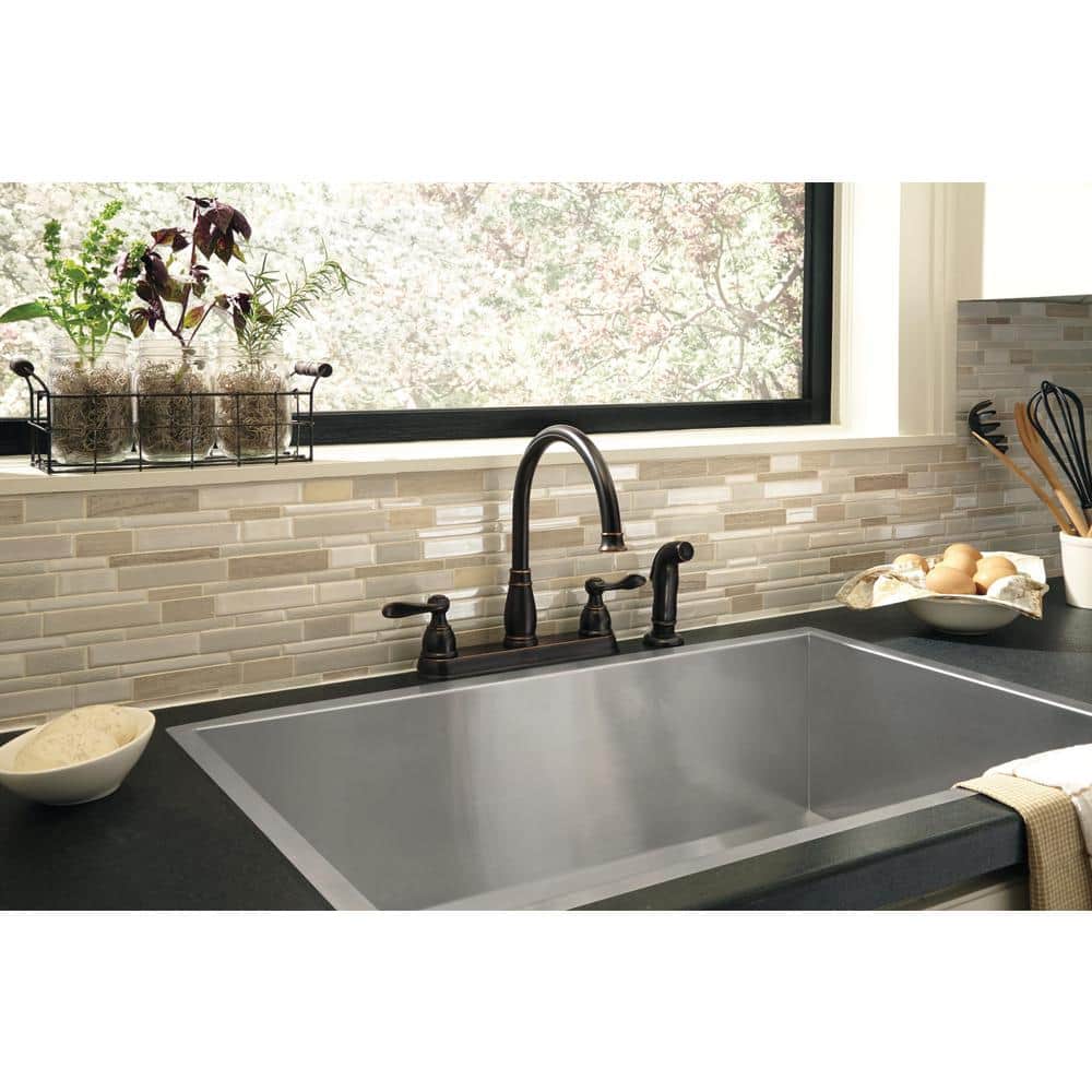 Oil Rubbed Bronze Two-Handle Kitchen Faucet with Side Sprayer