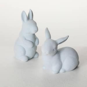 5.5 in. And 4.25 in. Blue Velveteen Bunny Set of 2, Ceramic