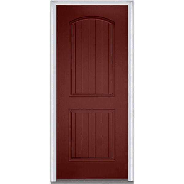 MMI Door 32 in. x 80 in. Right-Hand Inswing 2-Panel Archtop Planked Classic Painted Fiberglass Smooth Prehung Front Door