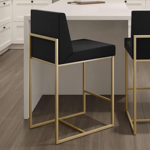 Amisco Derry 26 in. Light Grey Polyester/Black Metal Counter Stool