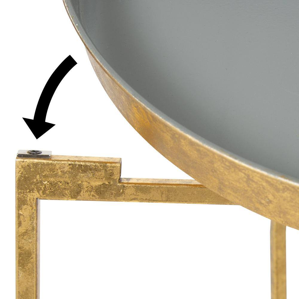 Gold and Gray Round Metal Mirrored End Table