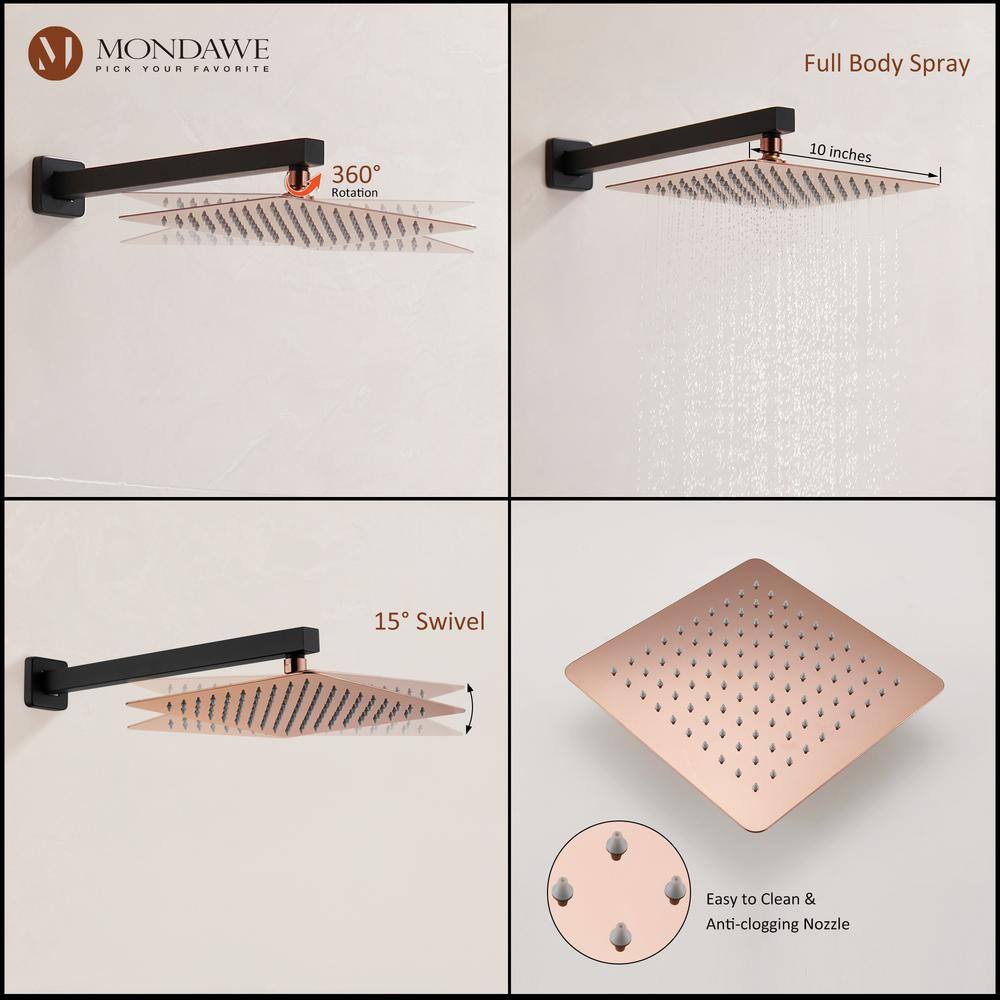 Gold and Black Wall Mounted Rain Shower System with Handheld