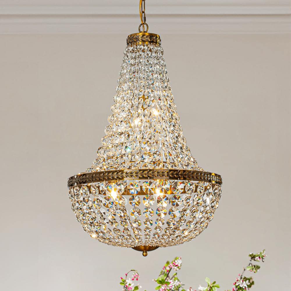 4-Light Antique Gold 18 in. W Vintage and Glam Crystal Basket Chandelier