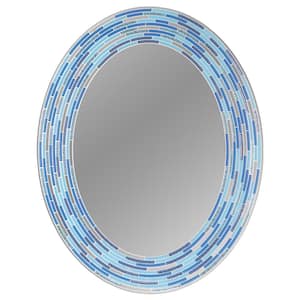 23 in. x 29 in. Aqua/Blue 3-Tile Framed Oval Wall Decorative Vanity Mirror