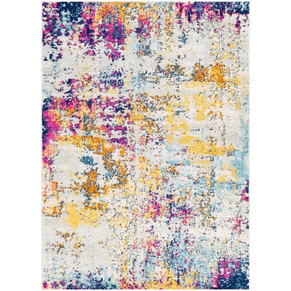 Livabliss Yamikani Fucia/Yellow 5 ft. 3 in. x 7 ft. 3 in. Abstract Distressed Area Rug