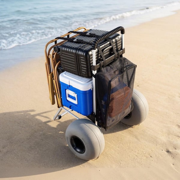5.4 cu. ft. Metal Garden Cart, Beach Dolly with Big Wheels for Sand 20 in. x 15 in. Cargo Deck w/ 12 in. Balloon Wheels