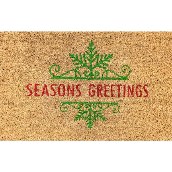 Unbranded Seasons Greetings 18 in. x 30 in. 100% Coir Printed Door Mat