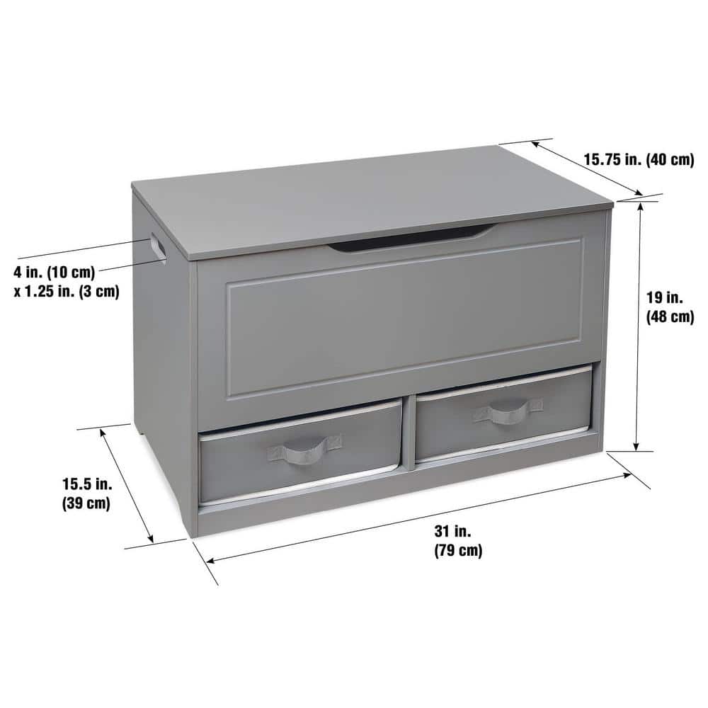 Gray MDF Toy and Storage Box with Two Fabric Baskets