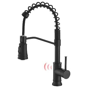 Single Handle Pull Out Sprayer Automatic Smart Kitchen Faucet in Matte Black