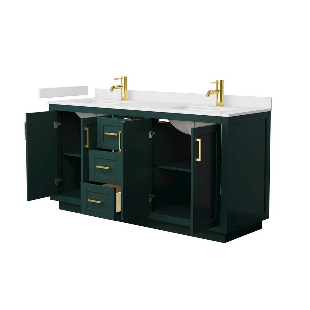 Miranda 66'' Green Double Freestanding Bathroom Vanity with Gold Trim