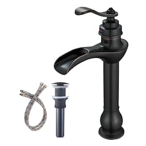 Waterfall Single Hole Single Handle Bathroom Vessel Sink Faucet with Drain Assembly in Oil Rubbed Bronze