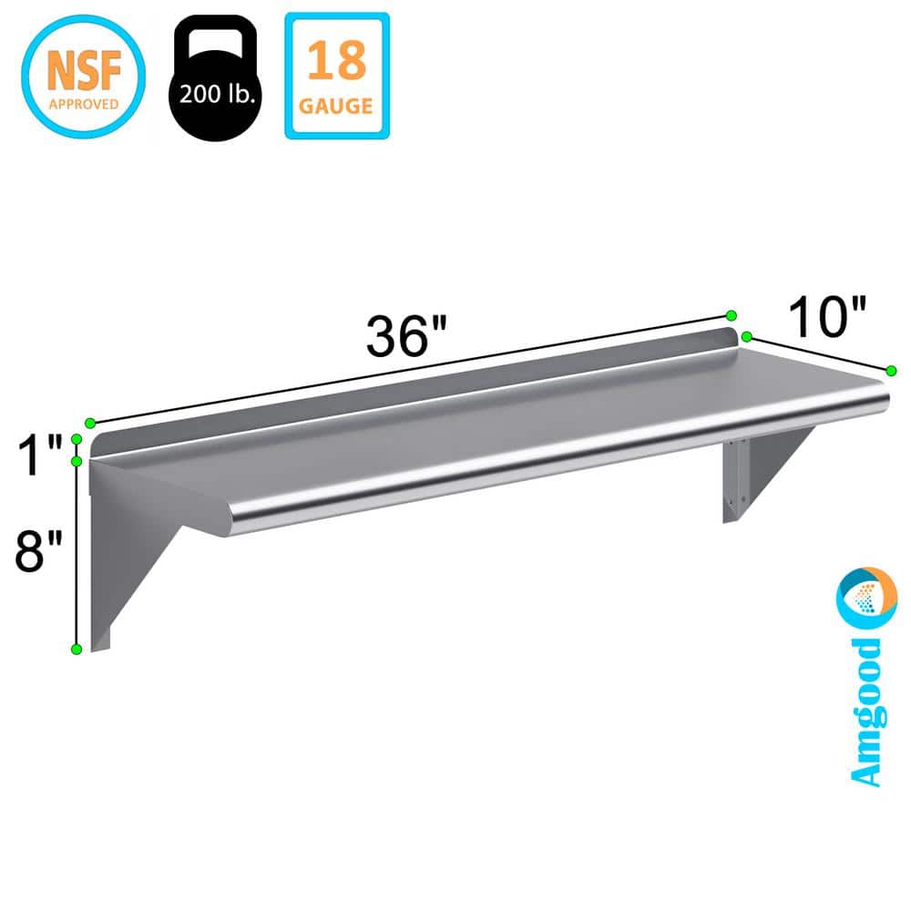 36" Stainless Steel Wall Shelf with Brackets