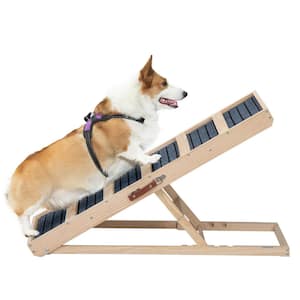 Folding Portable Wooden Dog Ramp with Non-slip Carpet, 15.75-24 in. H