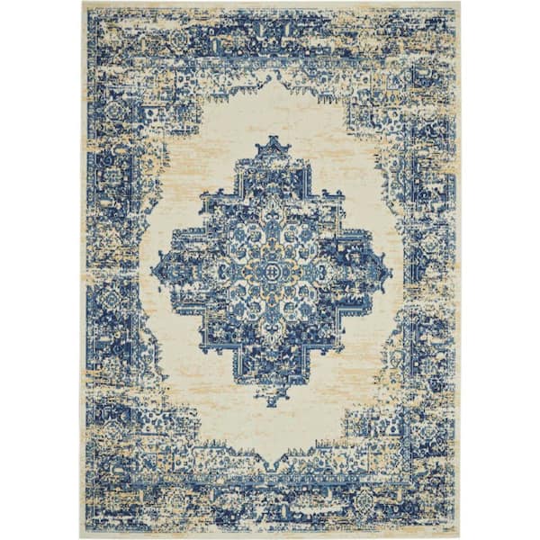 Nourison Grafix White 9 ft. x 12 ft. Center Medallion Transitional Area Rug