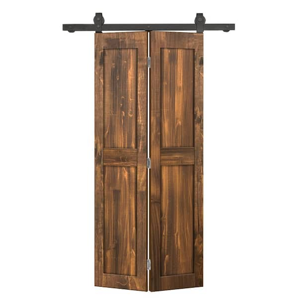 CALHOME 30 in. x 80 in. 2-Panel Shaker Hollow Core Walnut Pine Wood Bi ...