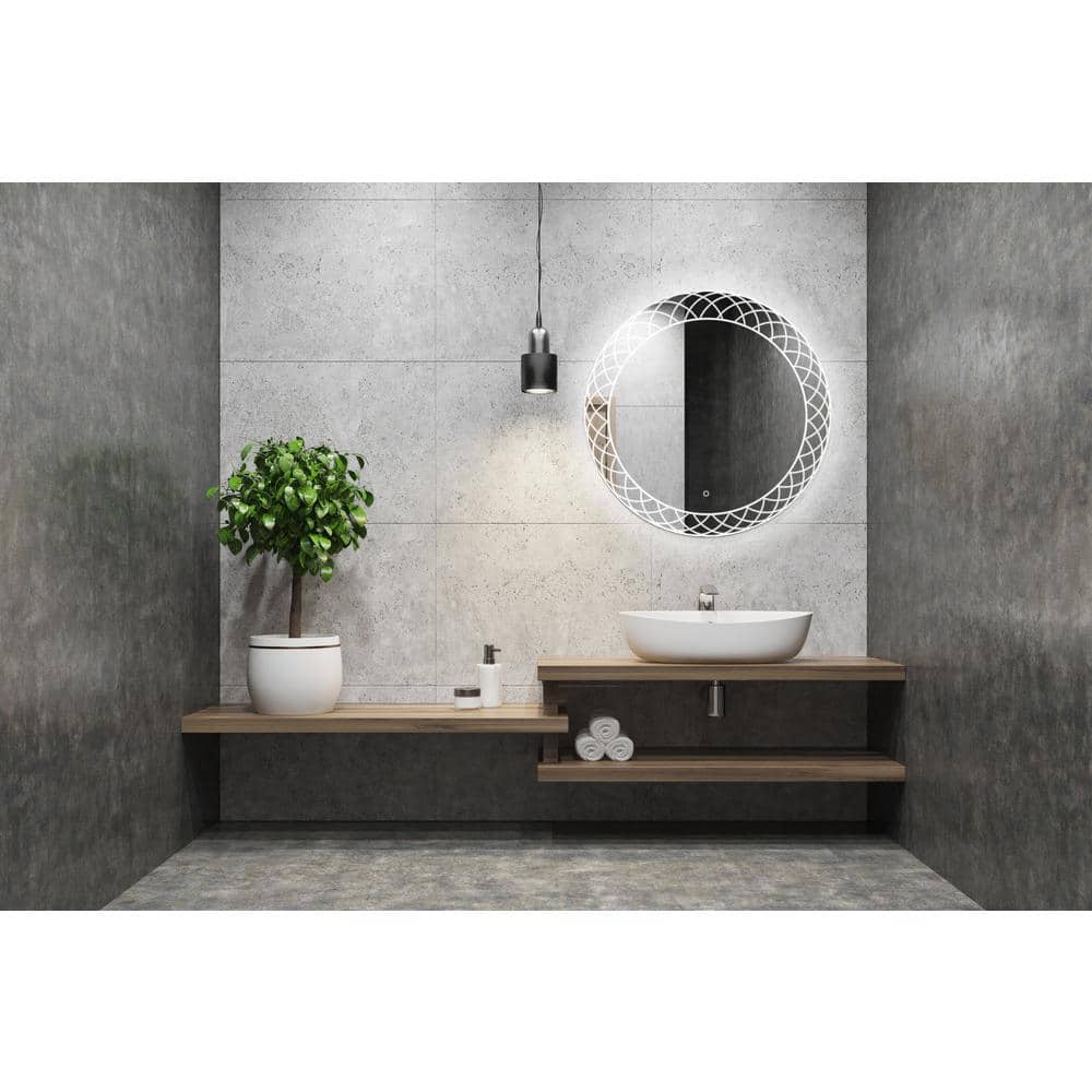30" Round Silver LED Lighted Bathroom Mirror