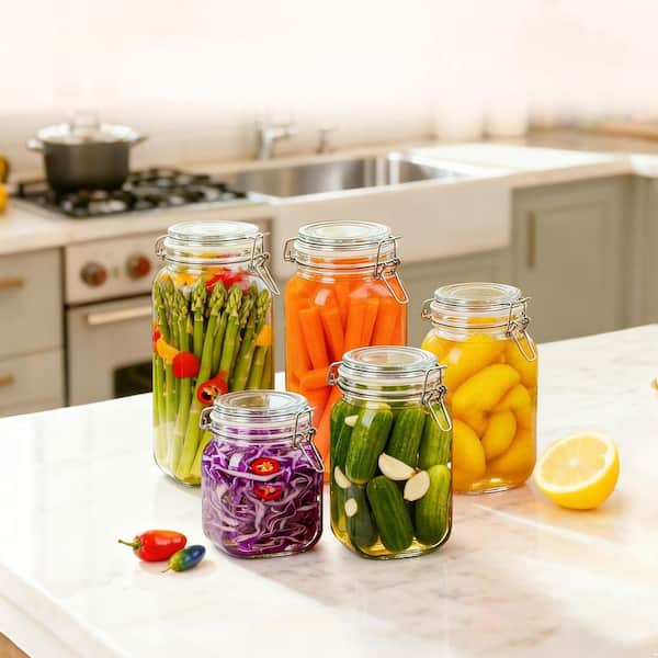 BPA-Free Clear Glass Airtight Storage Jar Set, 2.3L 3-Piece Food-Grade Container with Locking Clamp and Reusable Labels