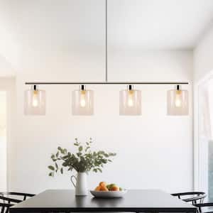 4-Light Brushed Nickel Modern Island Pendant Light Fixtures, Linear Chandelier Hanging Light with Clear Glass Shade
