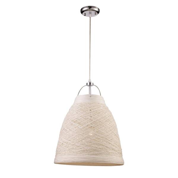 Transglobe Basketweave 1-Light 23 in. White Indoor Pendant